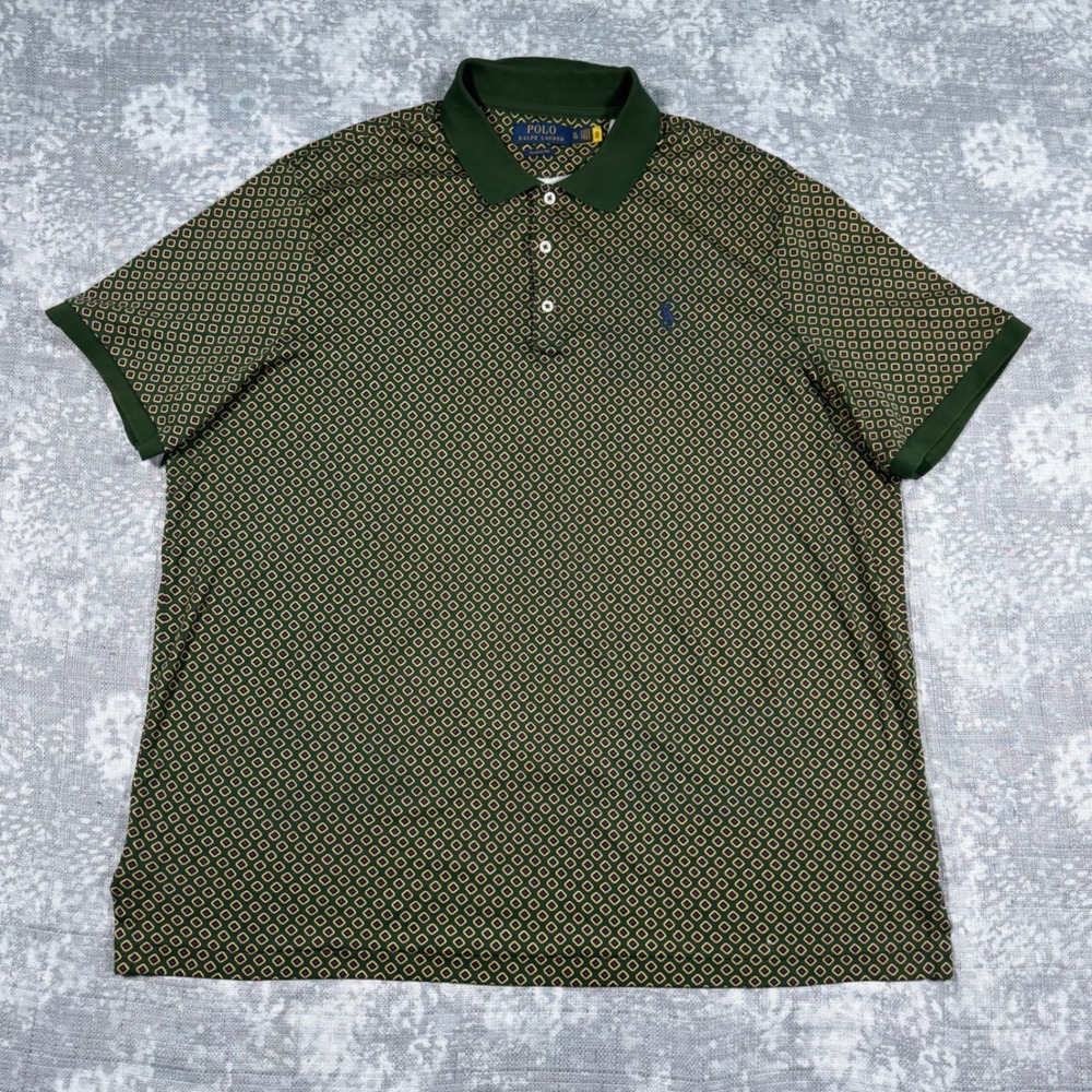 Polo Ralph Lauren Polo Shirt Mens XL Green Geometric Diamond Classic Fit Pony